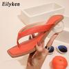 Fashion Eilyken Square Head Pinch Slippers Crystal Transparent Ball Low Heel Clear Women Flip Flops Slides Fashion Design Green Size 43