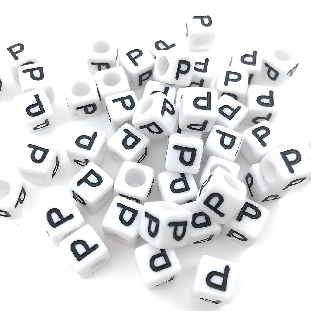 6x6mm Black Letter Beads On White Acrylic Squares for DIY Jewelry and Creative Accessories