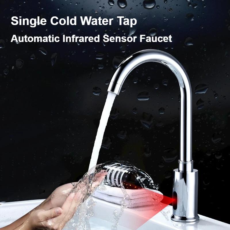 Basin Faucet Deck Mounted Automatic Infrared Sensor Faucet Single Cold Water Faucet Bathroom Basin Electrical Auto Sensor Tap
