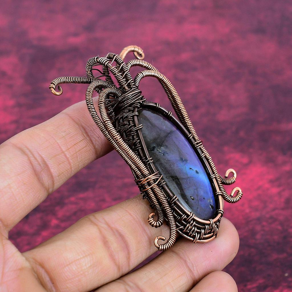 Labradorite Gemstone Pendant Handmade Copper Wire Wrapped Pendant Decent Jewelry