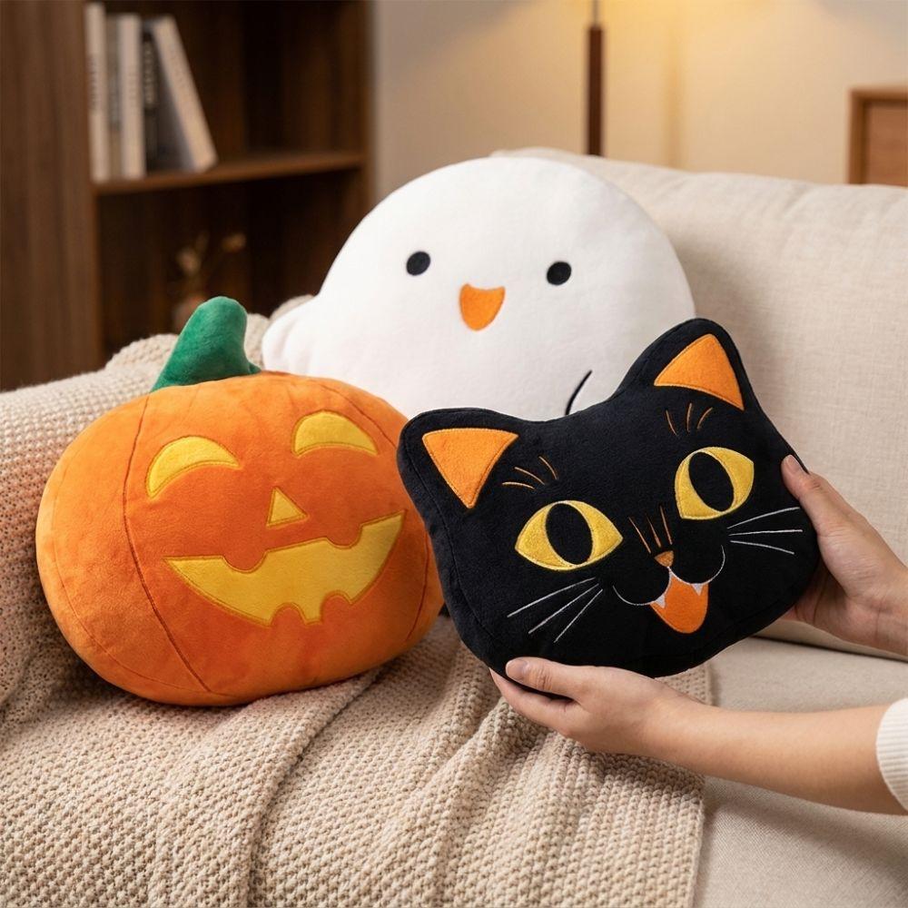 Super Soft Halloween Black Cat Plush Pillow Cartoon Novelty Pumpkin Cushion Housewarming Gift