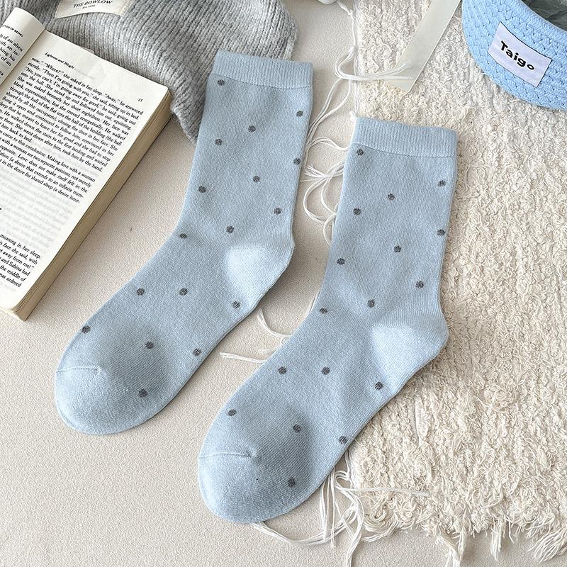 Socks, Autumn and Winter Socks, Boneless Socks, Women's Warm Wool Socks, Cute Polka Dot Striped Puppy Mid-calf Socks, Versatile Women's Socks