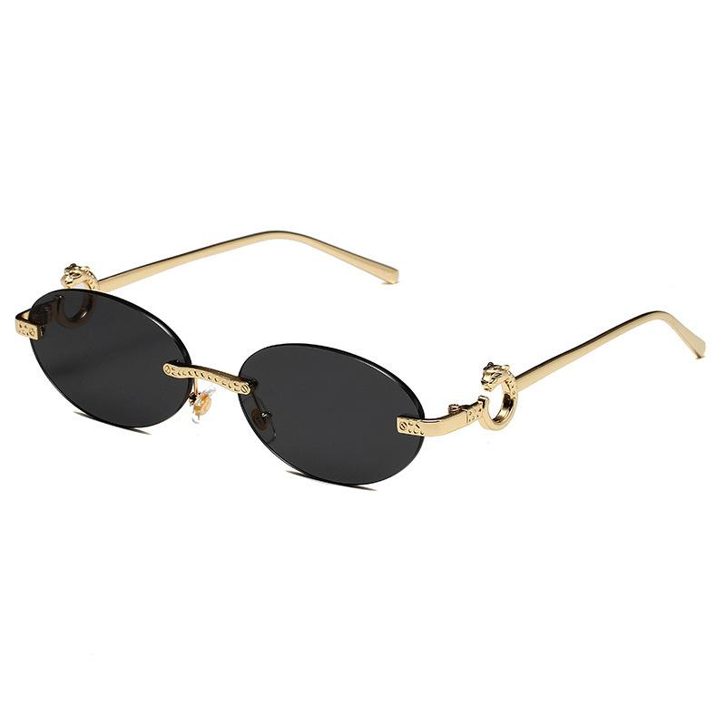Personalized Leopard Ring Metal Legs Sunglasses, Round Fashion Frameless Trimmed Sunglasses