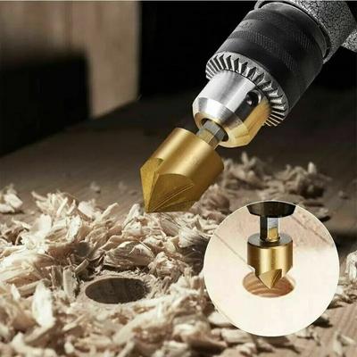 Broca Escareadora Broca Escareadora Conjunto 6 Peças Haste Hexagonal 1/4'' HSS 5 Flautas Escareador 90 Graus Ferramenta Punção de Centro