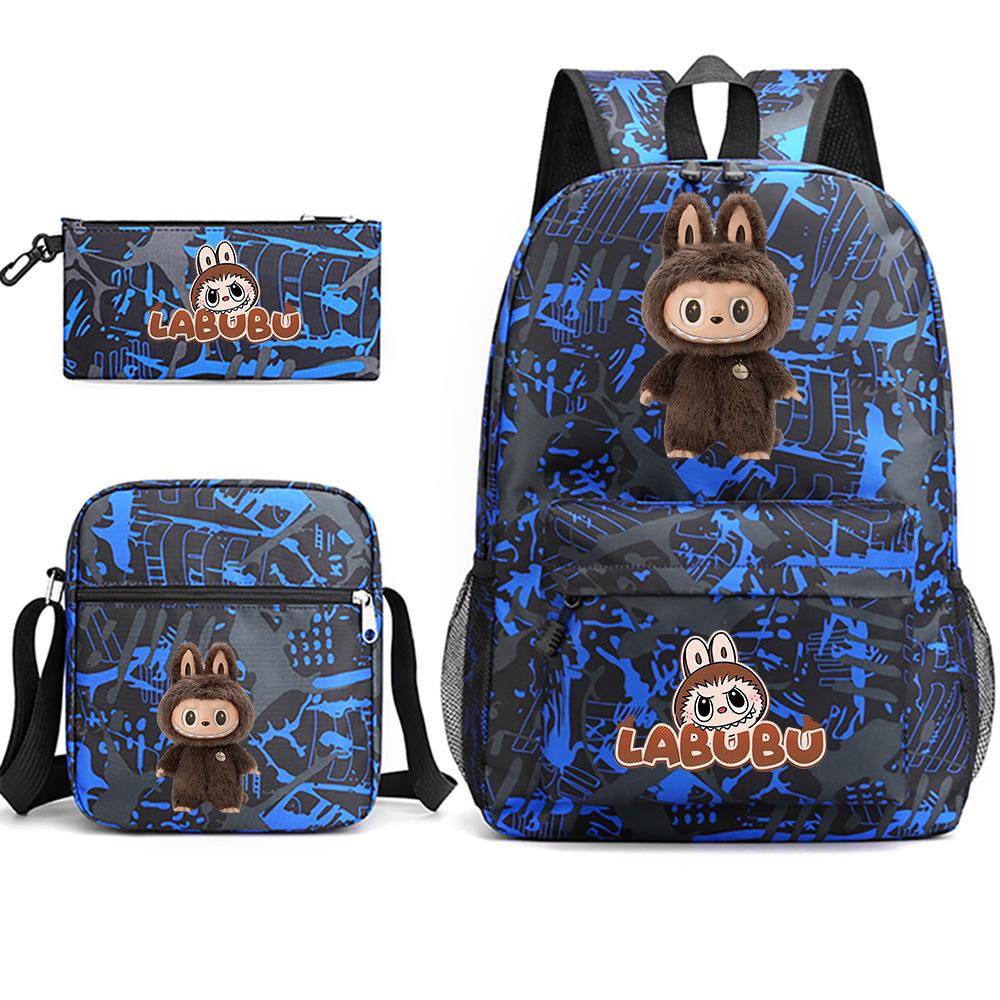 Labubu Peripheral Printing Student School Bag Backpack Shoulder Pencil Bag 3-piece Set