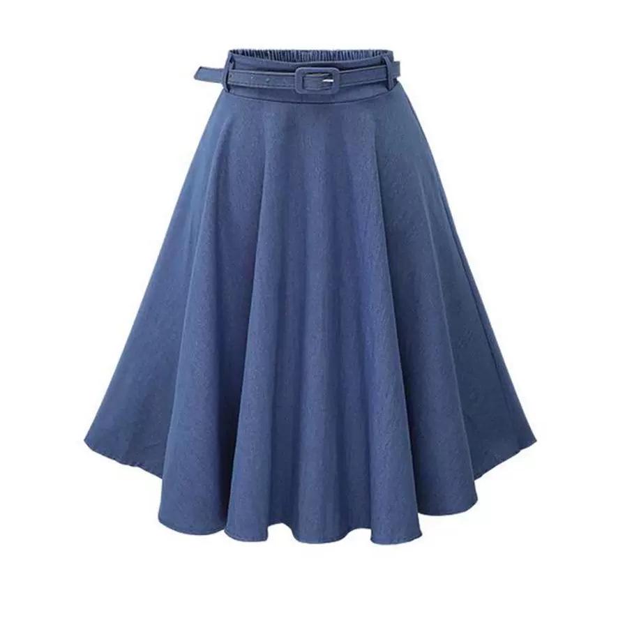 

New Denim Midi Skirt with Belt Available One Size
