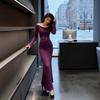Lace Splicing Purple Swing Neck Long-sleeved Dress Women's Spring and Autumn Body Fishtail Skirt Pure Desire Wind Hip-wrapped Long Dress
