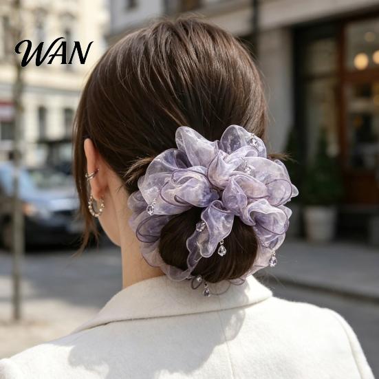 Broken Hair Fixer Tie Beads Decor Double Layer Mesh Women Organizer Rope Bun Half-Tied Hairstyles Ponytail Holder Accessory Soft