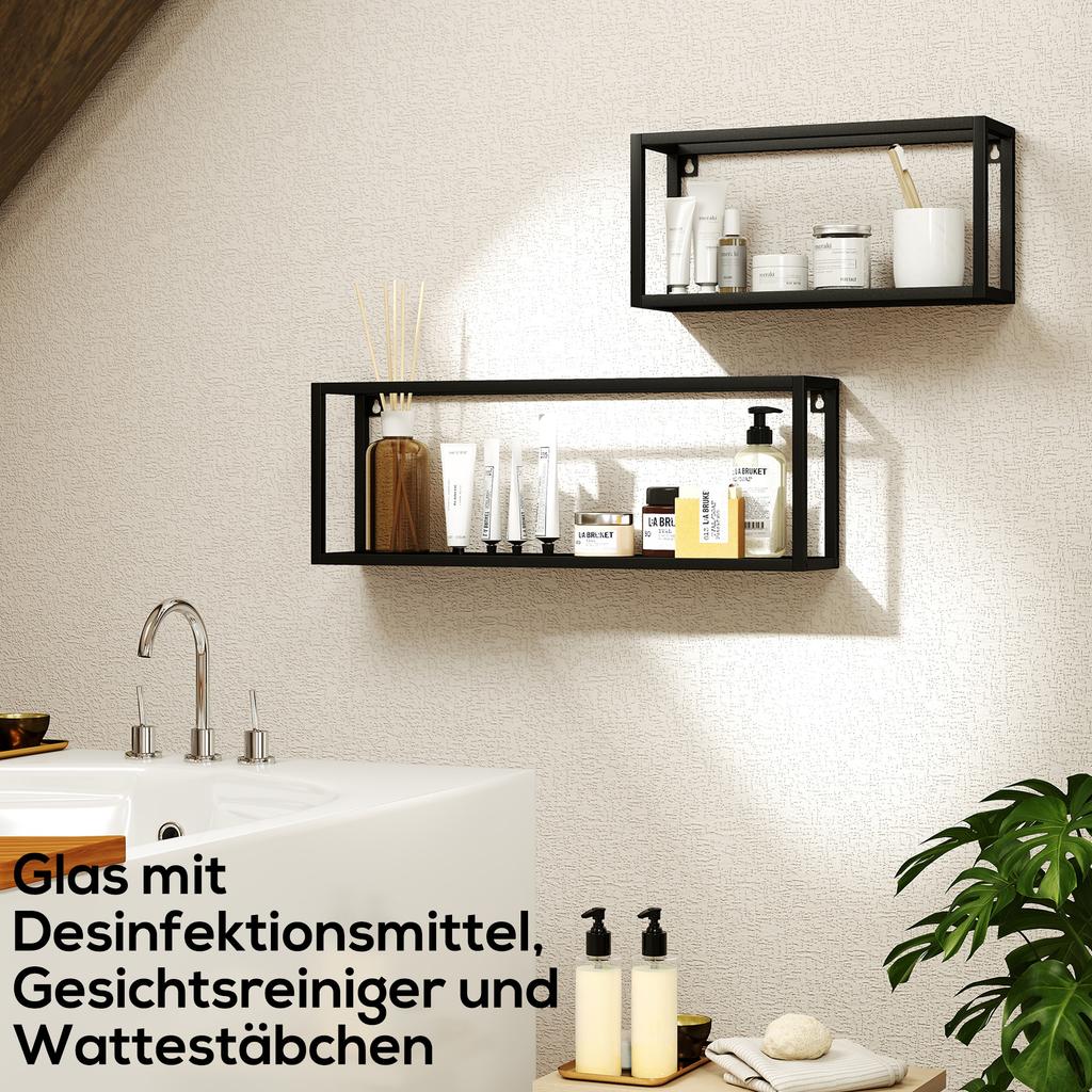 Set of 2 Wall Shelves, 15 Kg Load Capacity, for Wall Mounting, Steel, Black