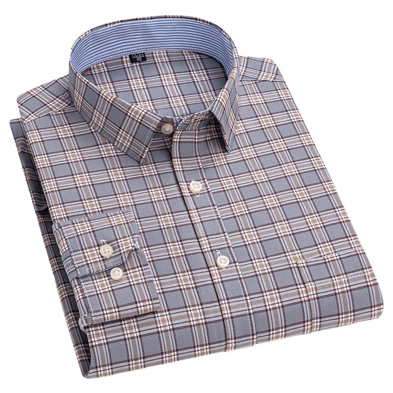 Podzimní A Zimní Nová Oxford Pánská Košile S Dlouhým Rukávem Ležérní Košile Slim Kostkovaná Volná Ležérní Čistá Bavlna Bílá Palcová Košile