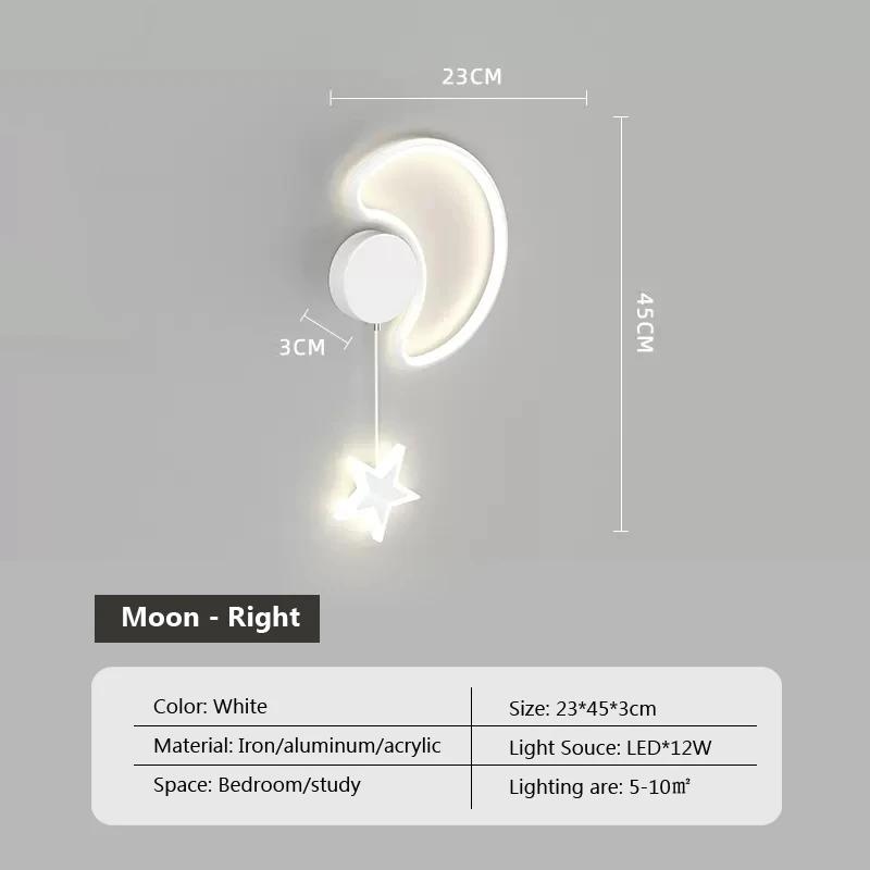 Modern LED Wall Lamp Cloud Star Moon Black and White Lighting For Children's Room Study Bedroom Living Room Indoor Wall Decor