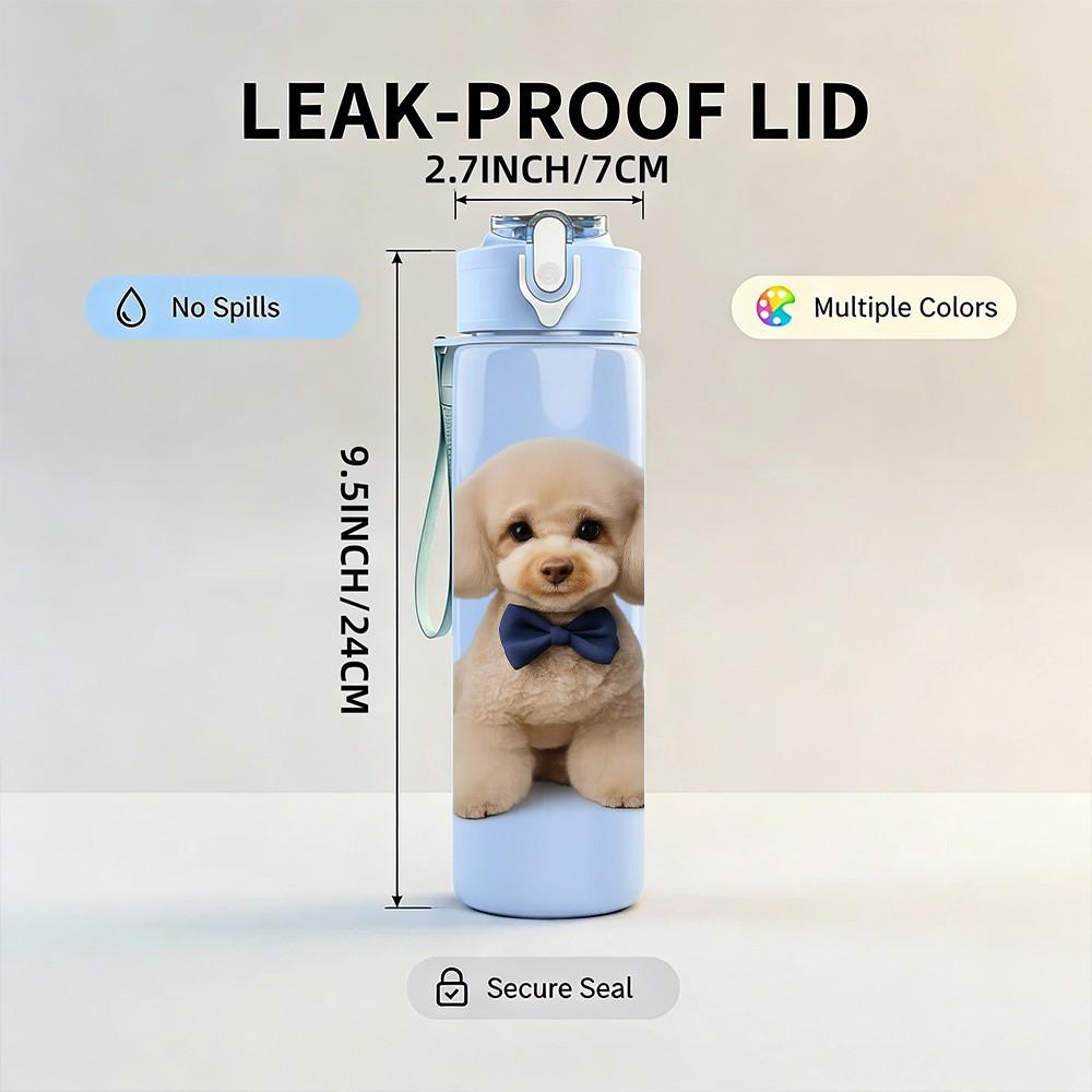 1PC Light Brown Teddy Puppy Dog Print 750ml Color Plastic Sports Water Bottle Leakproof Flip Straw Lid Suitable for Sports Office Home Use