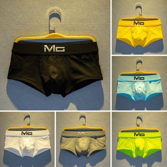 Men Boxer Underwear Low-rise Elastic Waistband Letter Print Shorts Briefs U-convex Breathable Non-Stuffy