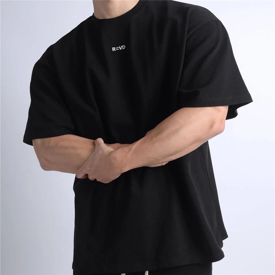 2023 New Loose Hip Hop Brand Gyms Sports Pure Color T Shirt Men Cotton Short Sleeve Running Workout Training Tees Fitness Tops