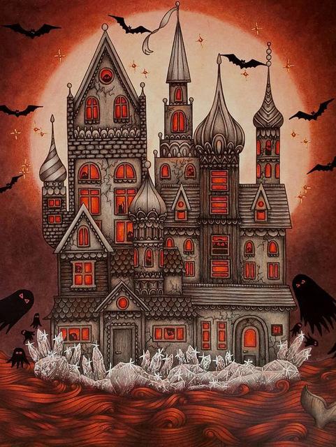 5D Diy Diamond Painting Halloween House Scenery Diamond Embroidery Cartoon Witch Picture Of Rhinestones House Mosaic Wall Decor