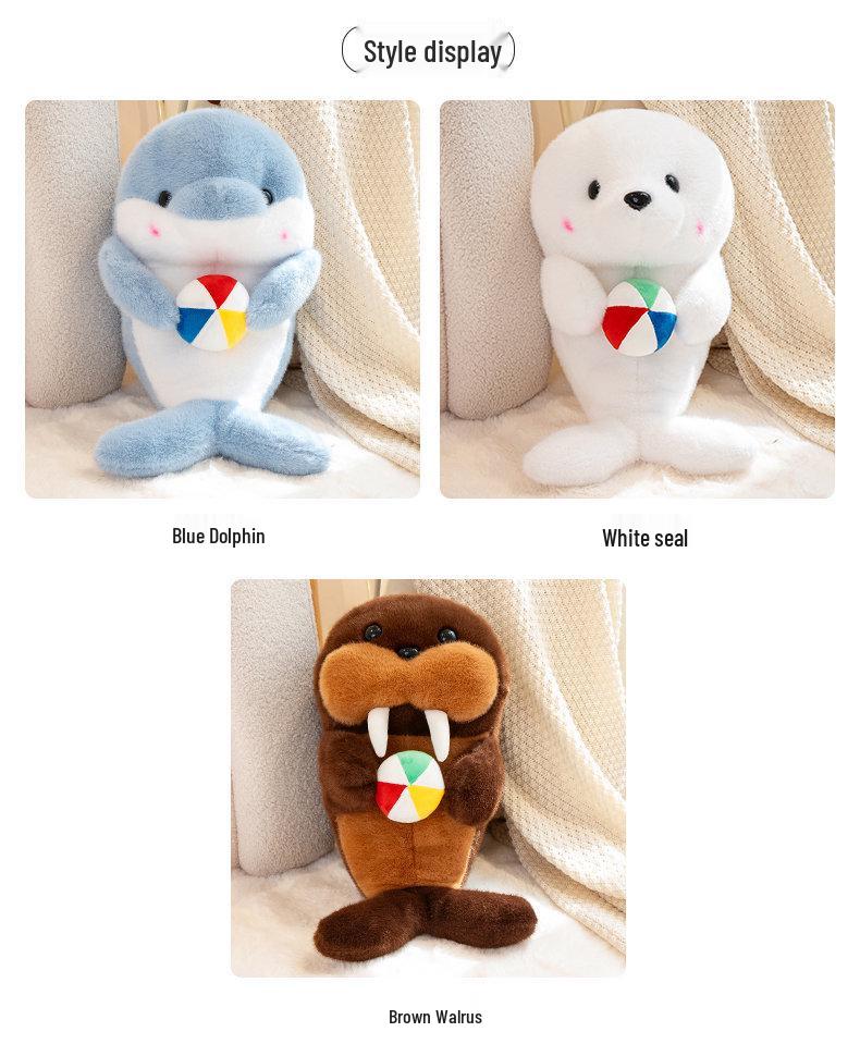 Hugging Ball Dolphin & Walrus Plush Toy - Cute Zoo Cushion for Kids