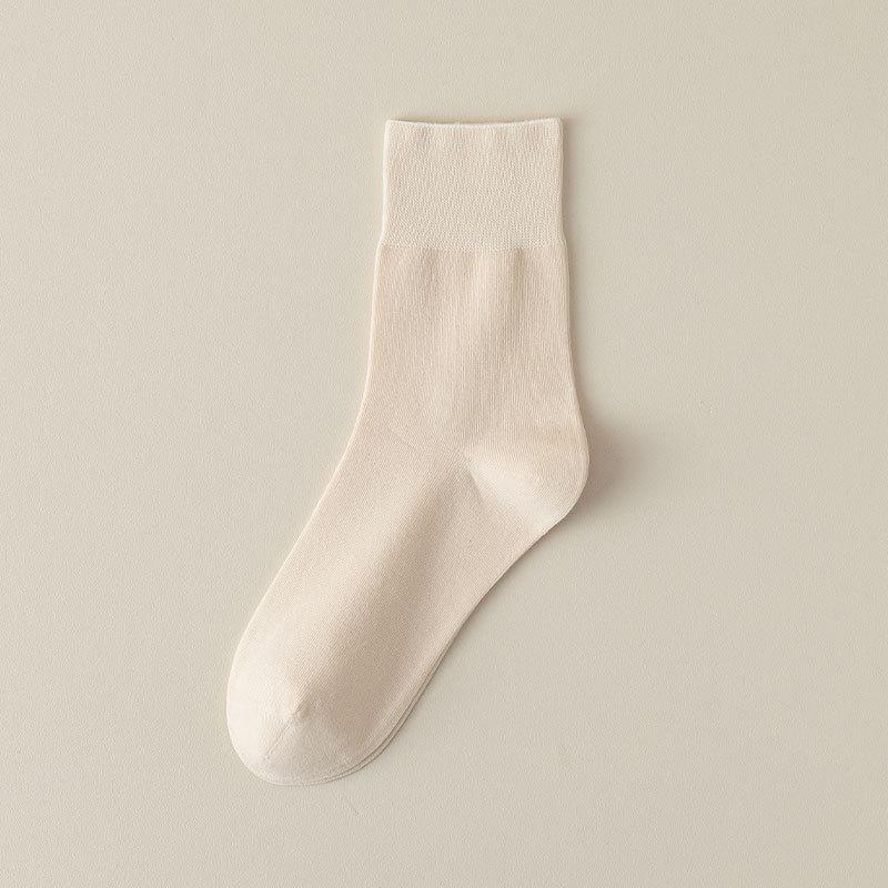 Female Spring and Summer Thin Pure Color Boneless Loose Mouth Sweat-absorbing Tube Cotton Socks