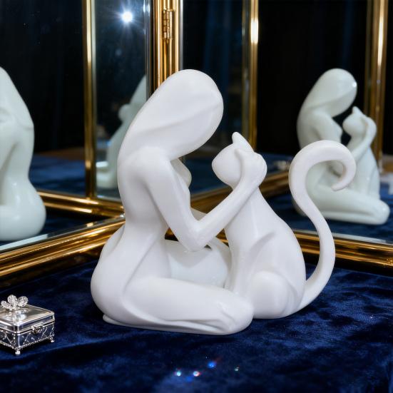 Abstract Women Cat Figurine 3D Printed Female Kitten Statue Sculpture Home Office Desktop Decoration Ornament