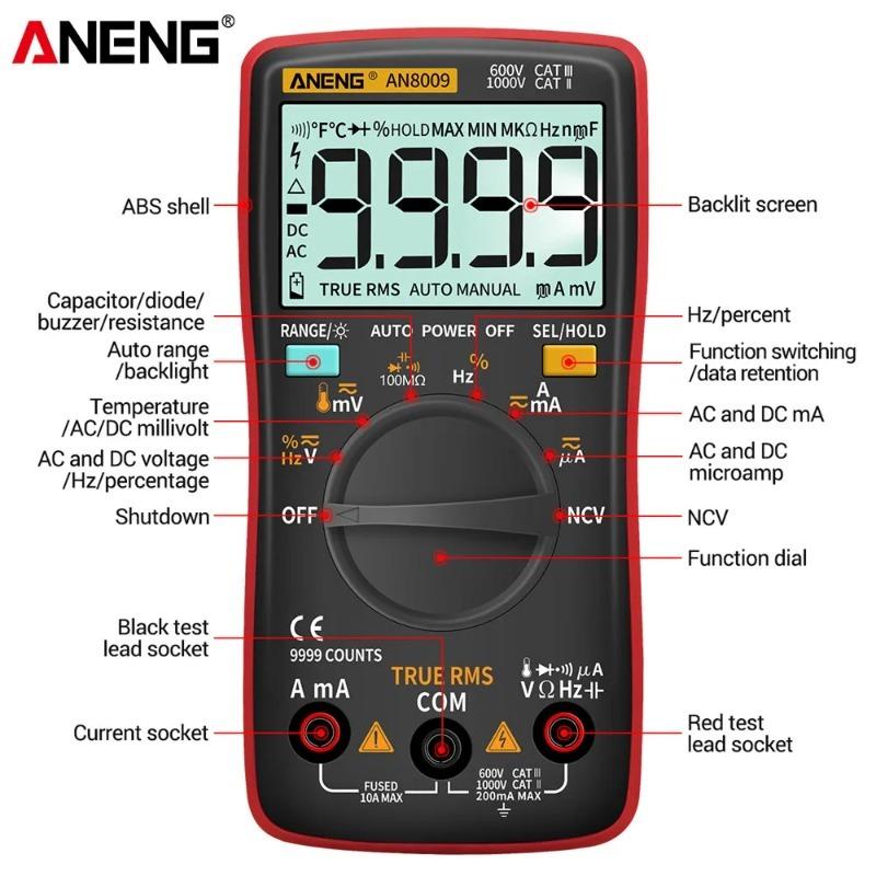 ANENG AN8008/AN8009 Mini Digital Multimeter Rm 409b Double Fuse Auto-range Medidor EléctricoTrue-RMS Transistor Capacitor Teste
