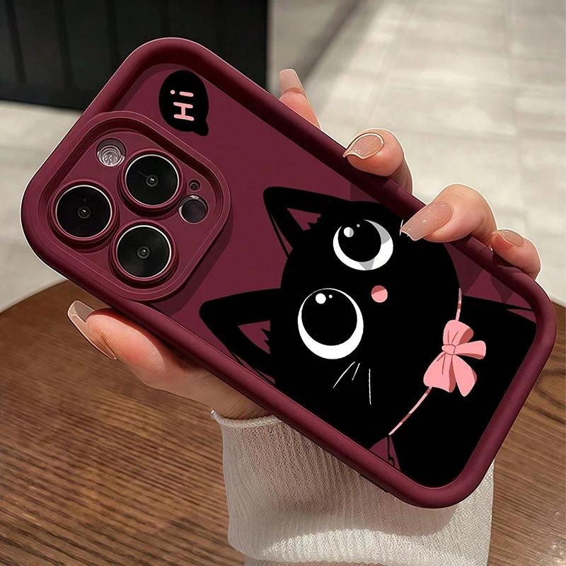 Shockproof Phone Case For iPhone 17 16 15 14 13 12 11 Pro Max XS X XR 7 8 16 Plus 16E 17Air With Cute Red Wine Cat Graphic Cover