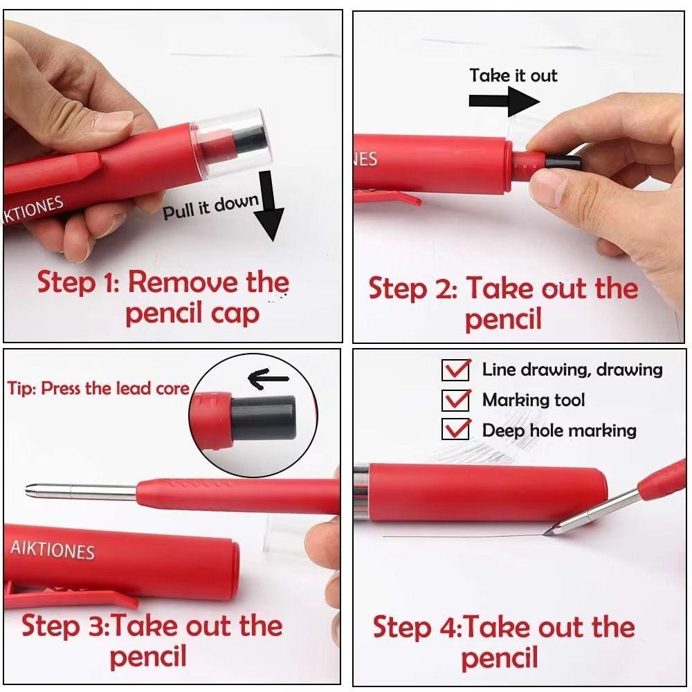 Durable 2.8mm Lead Woodworking Pencil Built-in Sharpener Deep Hole Carpenter Marking Pencil Construction Pencils Carpenter Work