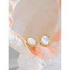 Yhpup High Quality Fashion Natural Shell Zirconia Stud Earrings Prevent Allergy Metal Golden Premium Daily  Jewelry Waterproof
