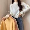 Solid Color Women's Petite Cropped Sweater - Autumn Winter Half-High Neck Knit Pullover