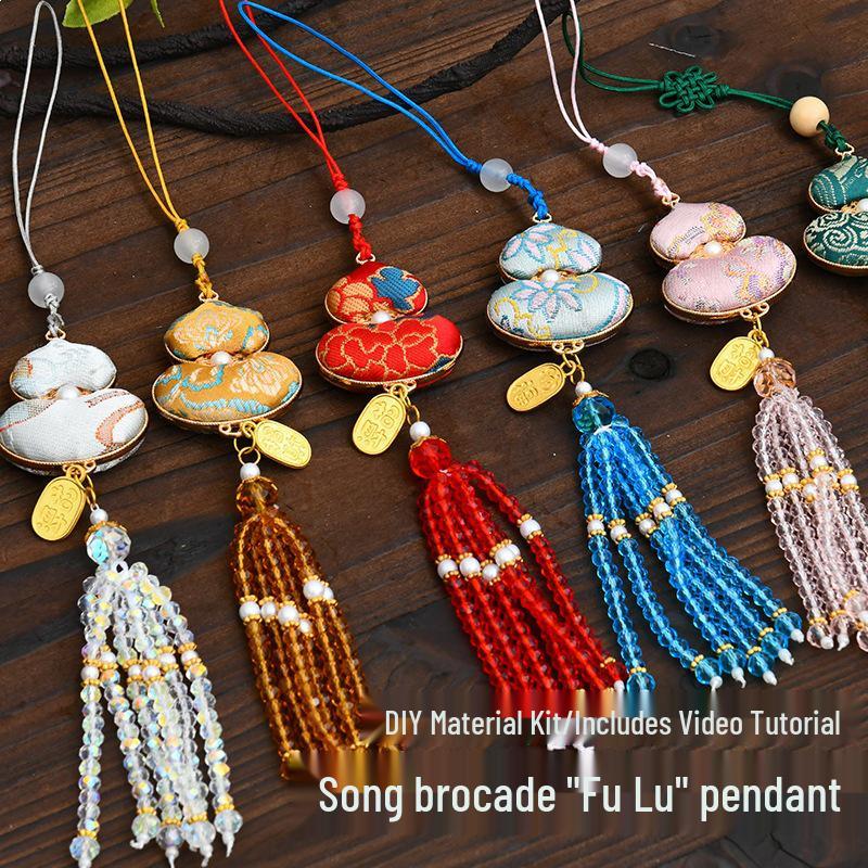 Handmade DIY Car Pendant Kit: Brocade Gourd Hanging Ornament Souvenir