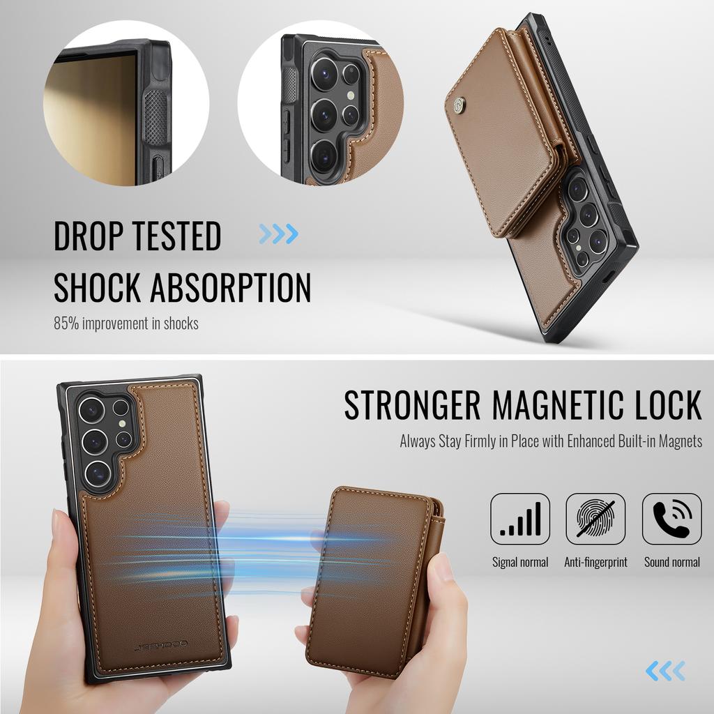 For Samsung Galaxy S25 Ultra Case JEEHOOD J05 Leather Mobile Cover with Detachable Magnetic Card Bag