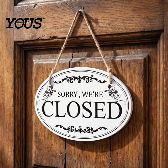 Indoor Store Front Display Wooden Open Closed Sign, Double-Sided Hanging Door Sign with Vintage Clear Font Business Notice Frame, Waterproof