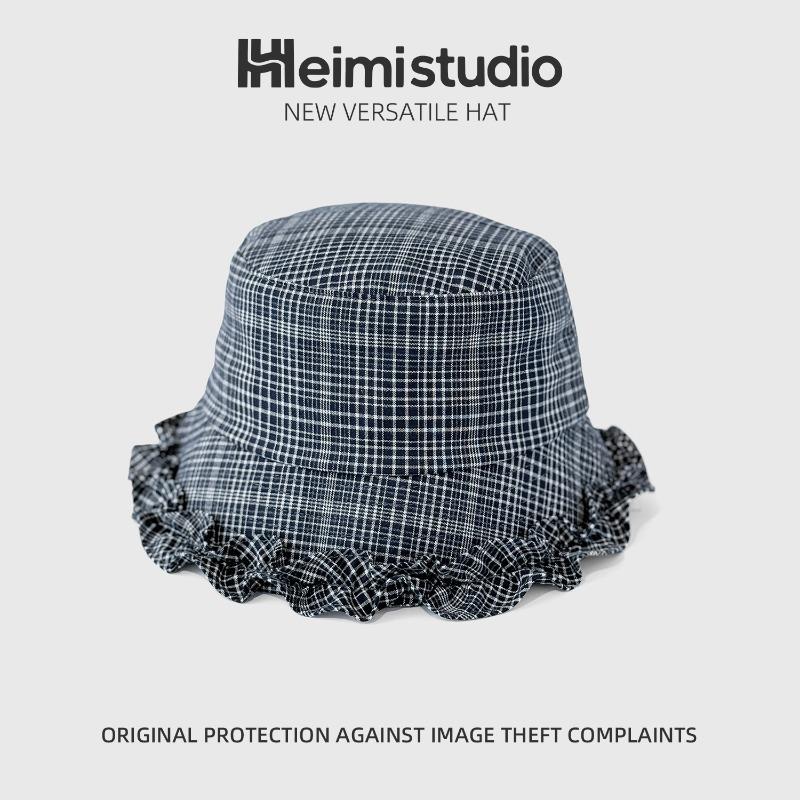 

25 Ранняя осень новая ретро элегантная клетчатая шляпа-панама с плиссированным краем дети показывают свои лица маленький литературный тренд синий