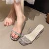 Französische coole Hausschuhe Damen Sommer Außenbekleidung ins Temperament mit modischen Strasssteinen transparent vielseitig Nische Zehenoffene Hausschuhe
