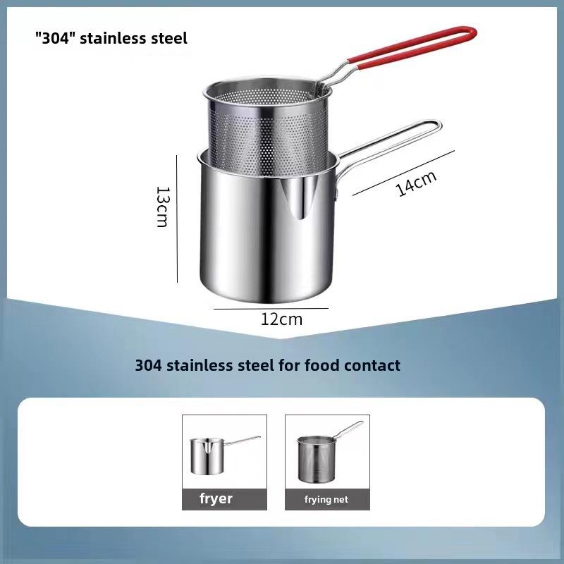 304 Stainless Steel Mini Frying Pan with Filter for Induction Cookers - Fuel-Saving, Multifunctional Household Use