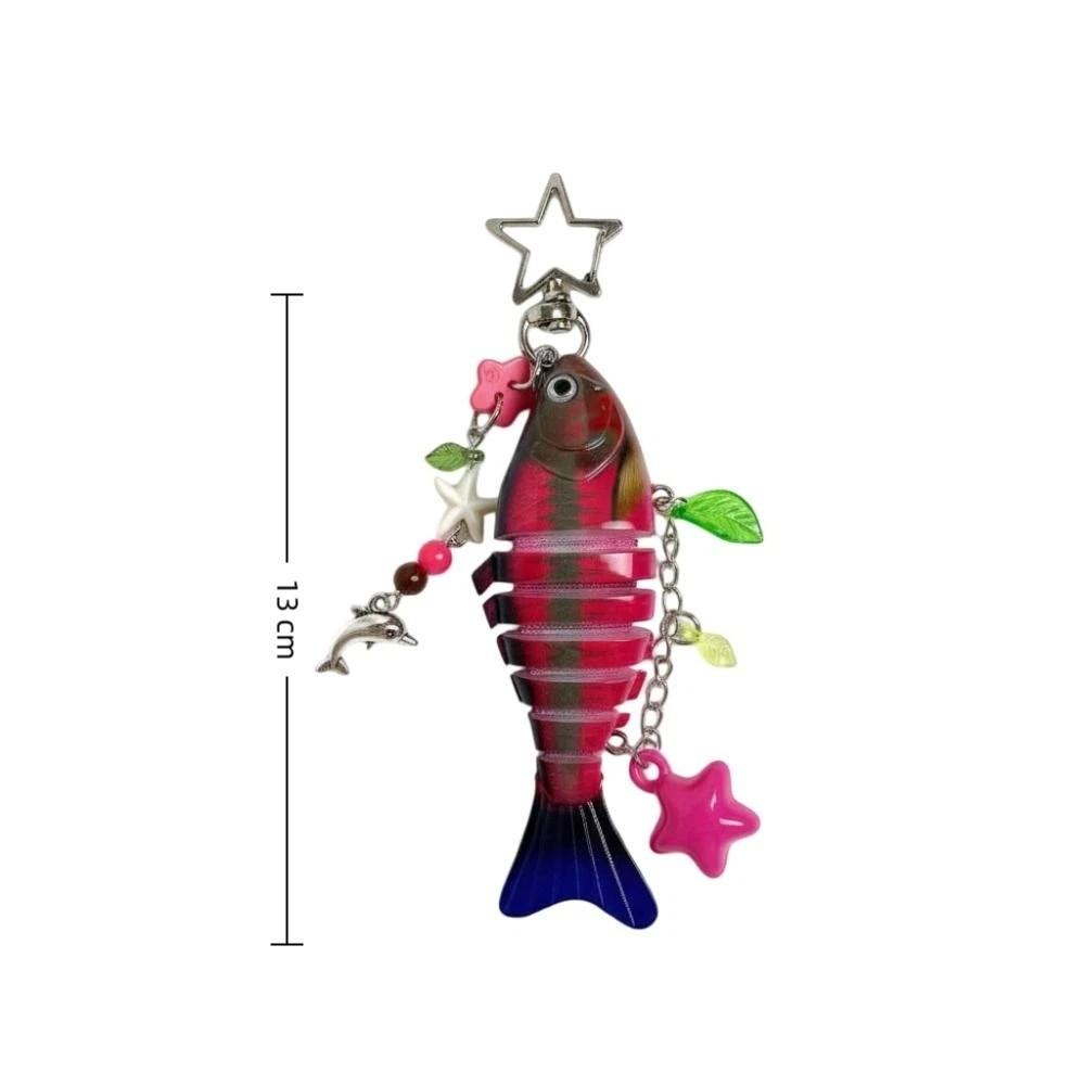 New Plastic Imitation Fish Keychains Multi Jointed Beaded Fish Hook Key Chain Ocean Style Keychain Pendant Bag Accessories