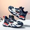 Kids Sport Sneakers Boys Girls Fashion Running Shoes Navy White Design Anti Slip Trainers with Rotary Buckle Children Sneaker