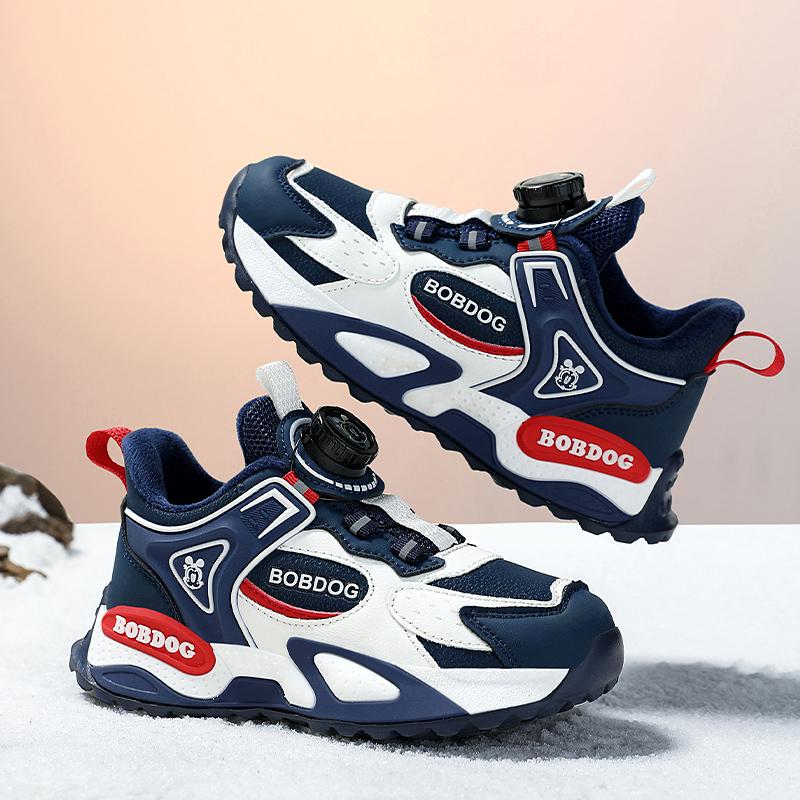 Kids Sport Sneakers Boys Girls Fashion Running Shoes Navy White Design Anti Slip Trainers with Rotary Buckle Children Sneaker