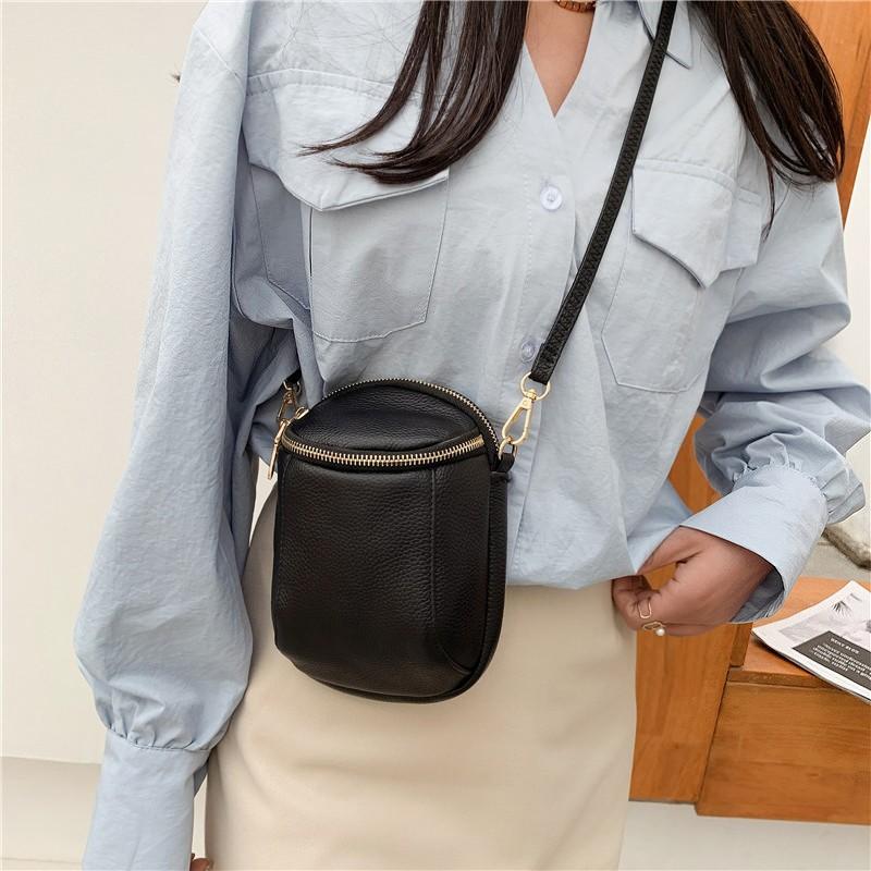 Fashion Leather Small Bag Women's New Versatile First-layer Cowhide Shoulder Messenger Bag Shell Bag Mobile Phone Bag