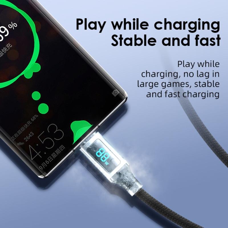 Nylon Braided Type C Cable 60W Fast Charging with Real Time Power Display Suitable for Various Phone Devices Use