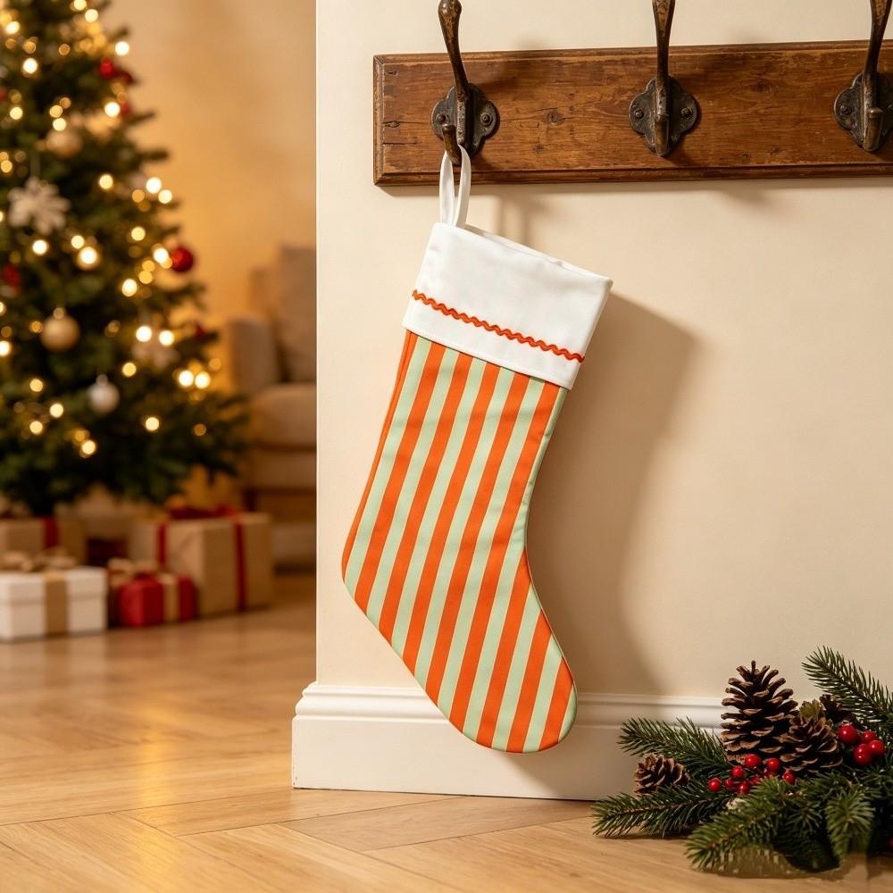 Fresh-Style Hanging Gift Bag Striped Festive Stocking Unique Christmas Gift Sock Indoor Decoration