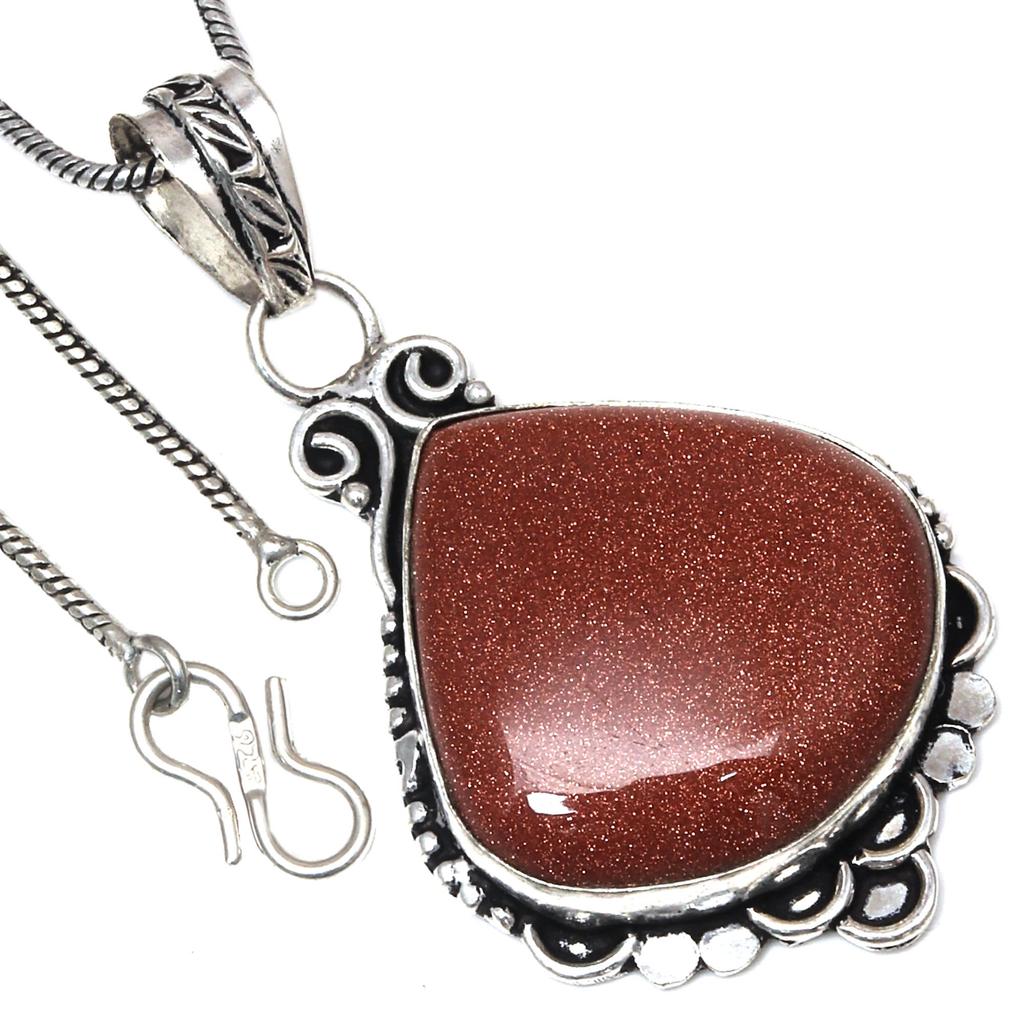Pendant Red Sunsitara Gemstone Valentine'Day Gift Silver Jewelry 2.25"