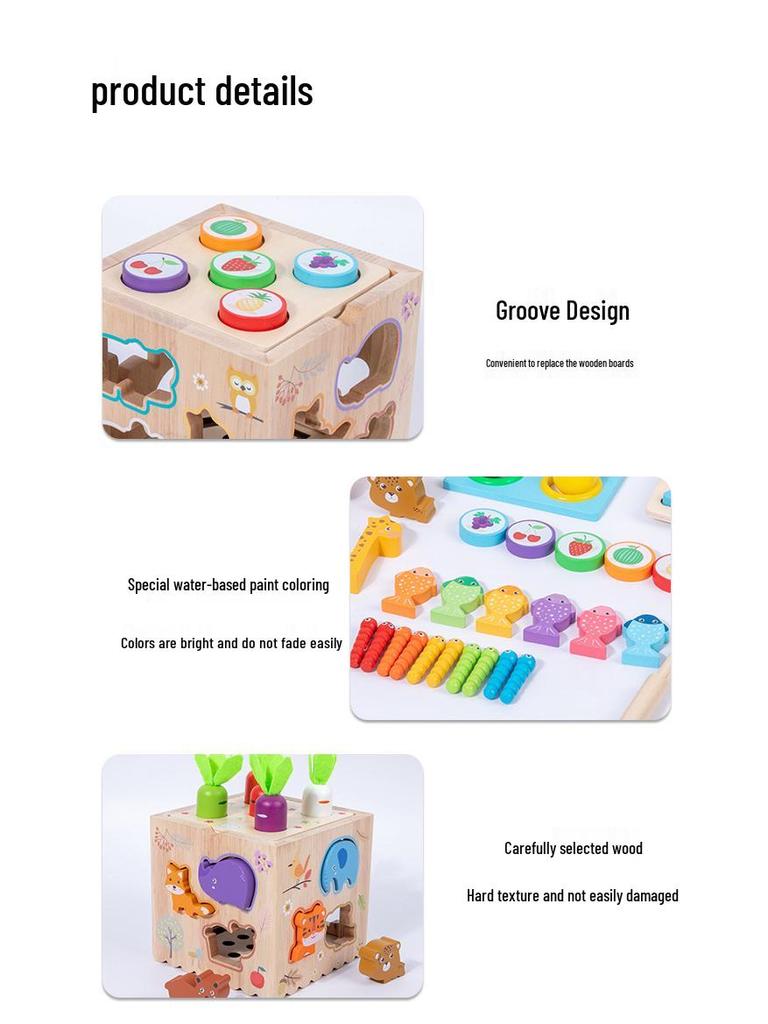 8-in-1 Montessori Educational Toy: Animal Matching, Knocking Balls, Clock, Fishing, and Radish Pulling Puzzle Box for Kids