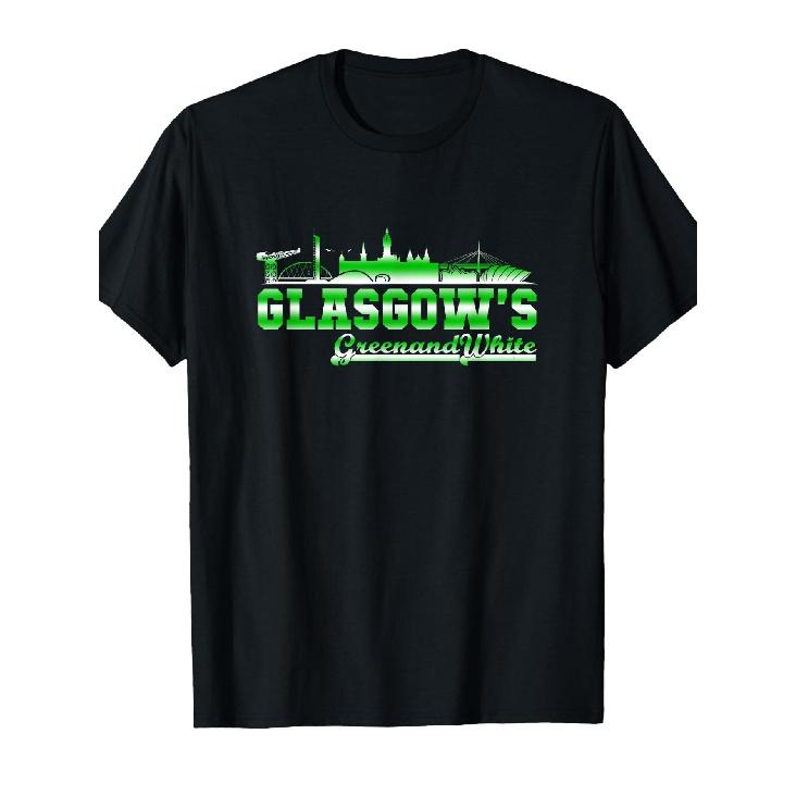 Glasgow Is Green And White Suitable As A Holiday Gift for Friends And Family 220G Round Neck Single-Sided Printed T-Shirt for All Seasons S-XXXL S чёрный