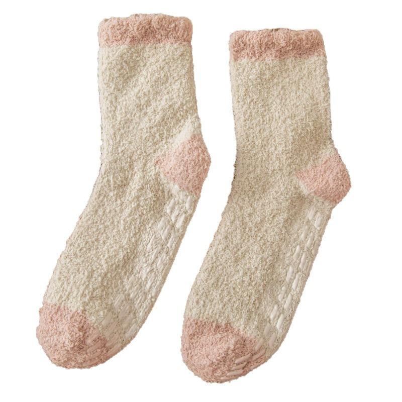 Non-shedding Coral Fleece Socks, Women's Glue Anti-slip Floor Socks, Star Half-fleece Winter Mid-calf Sleeping Socks