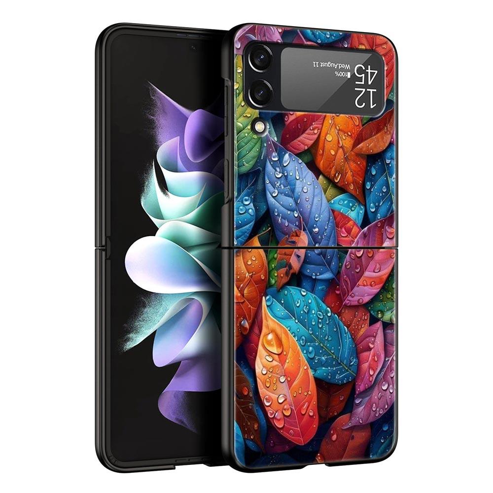 Cartoon Leaf Hard PC Phone Case For Samsung Galaxy Z Flip 7 6 5 4 Black Cover For Galaxy Z Flip 3 Foldable Shell Fundas Capa Bag