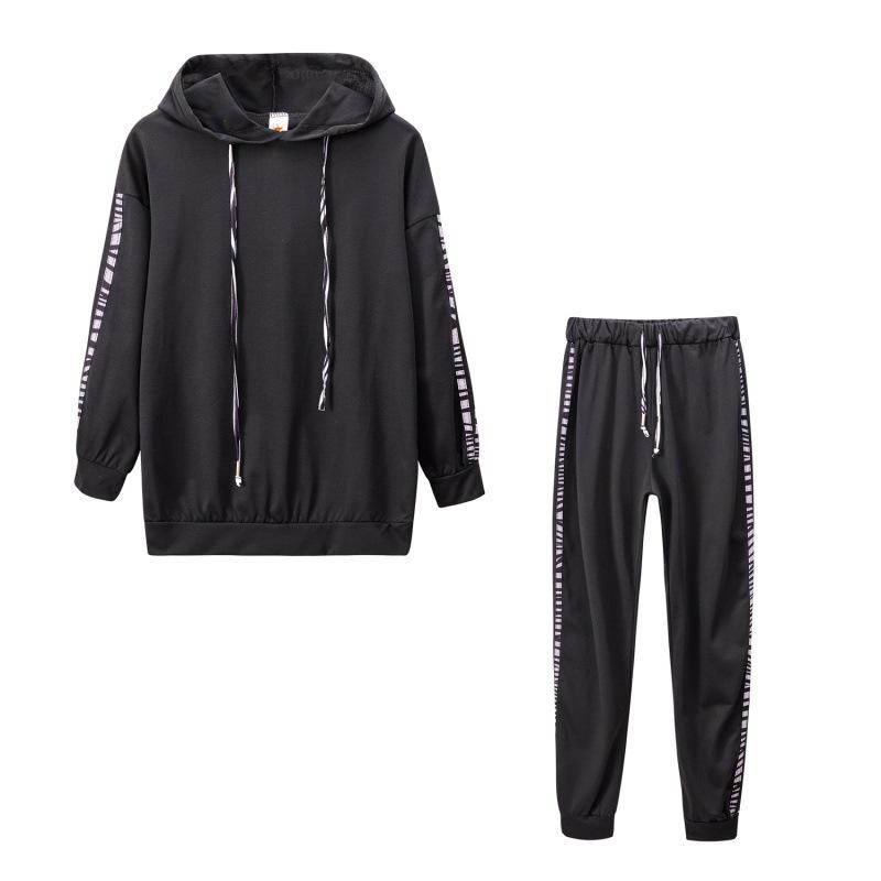 Autumn 2022 Women's Fashion Solid Color Striped Sweatshirt Two-Piece Casual Sportswear