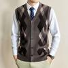 Vestă Tricotată pentru Bărbați Toamnă Iarnă Cardigan fără Mâneci pentru Vârstnici Model în Carouri