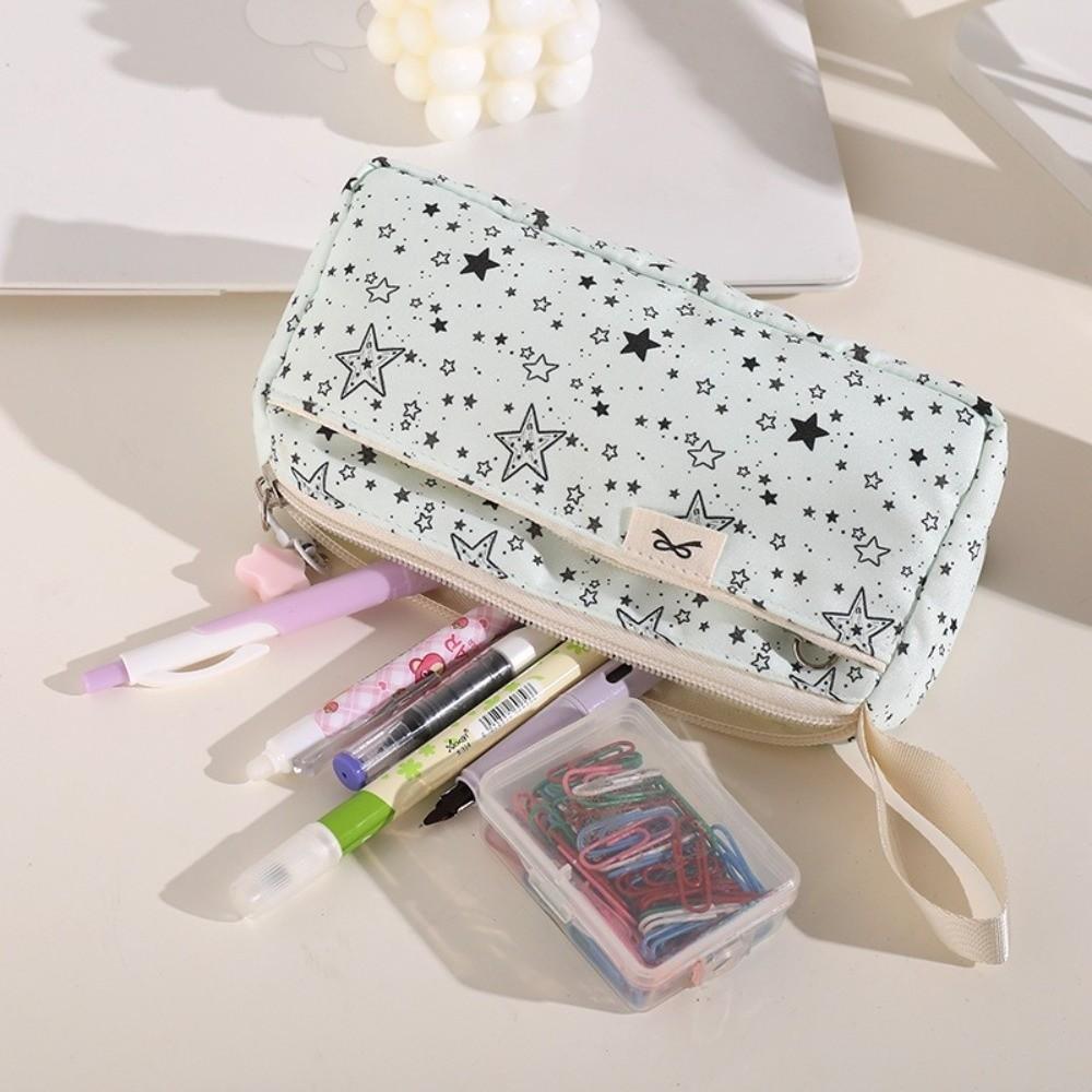 Star Print Pen Bag Large Capacity Pencil Pouch Multi-functional Stationery Bag Students