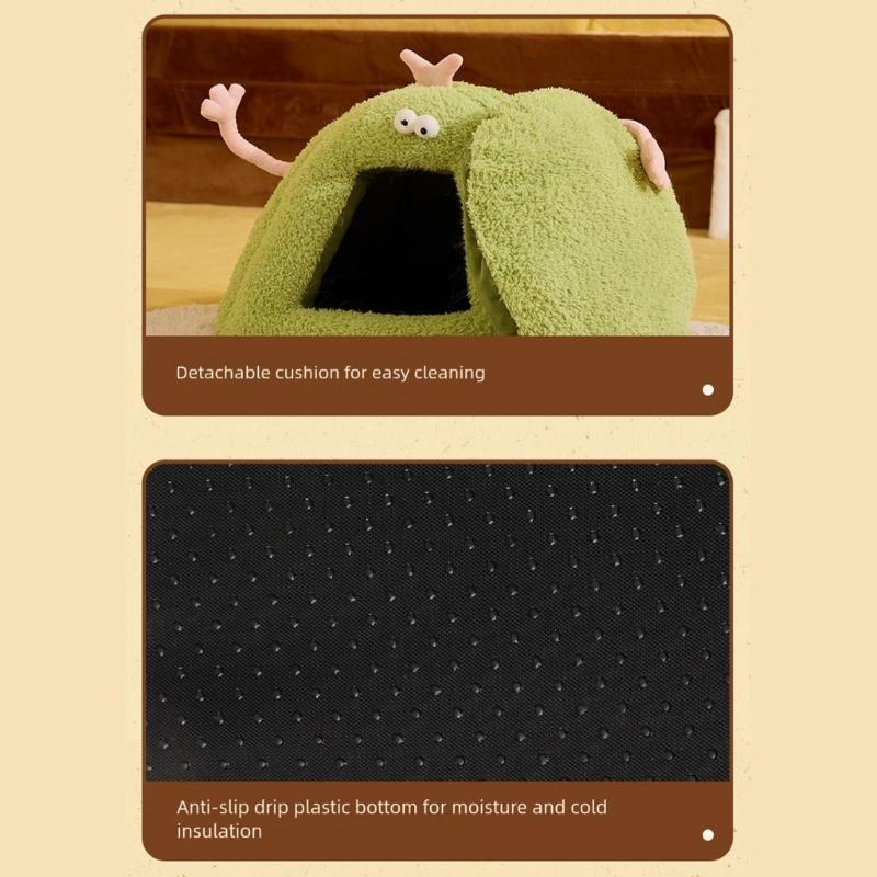 Cartoon Theme Pet Bed Warm Shelter House For Dog Cats With Semi Enclosed Design Cold Weather Pet Cave Home Decoration