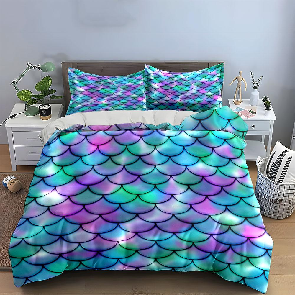 Mermaid Scale Pattern Bedding Bedding Duvet Cover Set Duvet Cover Pillowcases (1 * Duvet Cover 2 * Pillowcases, Without Duvet Insert)