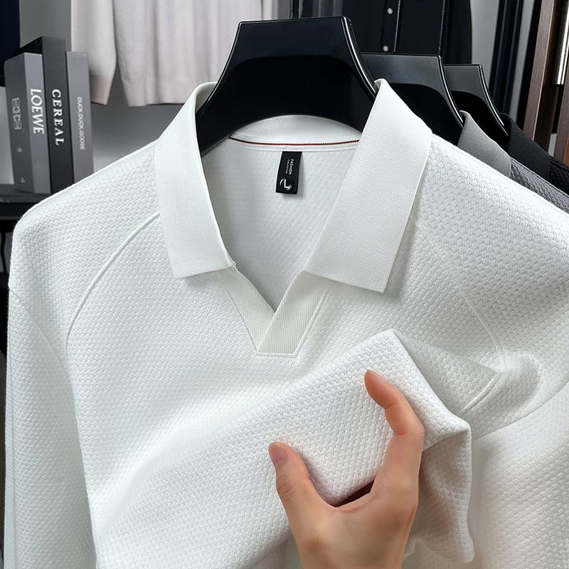 Luxury Quality Men'S V-Neck Hoodie Autumn New Solid Color Lapel Long Sleeve Shirt Business Classic Versatile Fashion Menswear